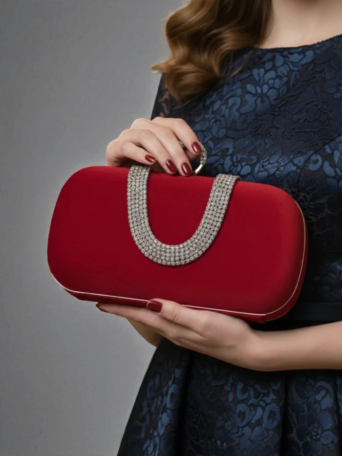 Crimson Red Velvet & Rhinestone Clutch
