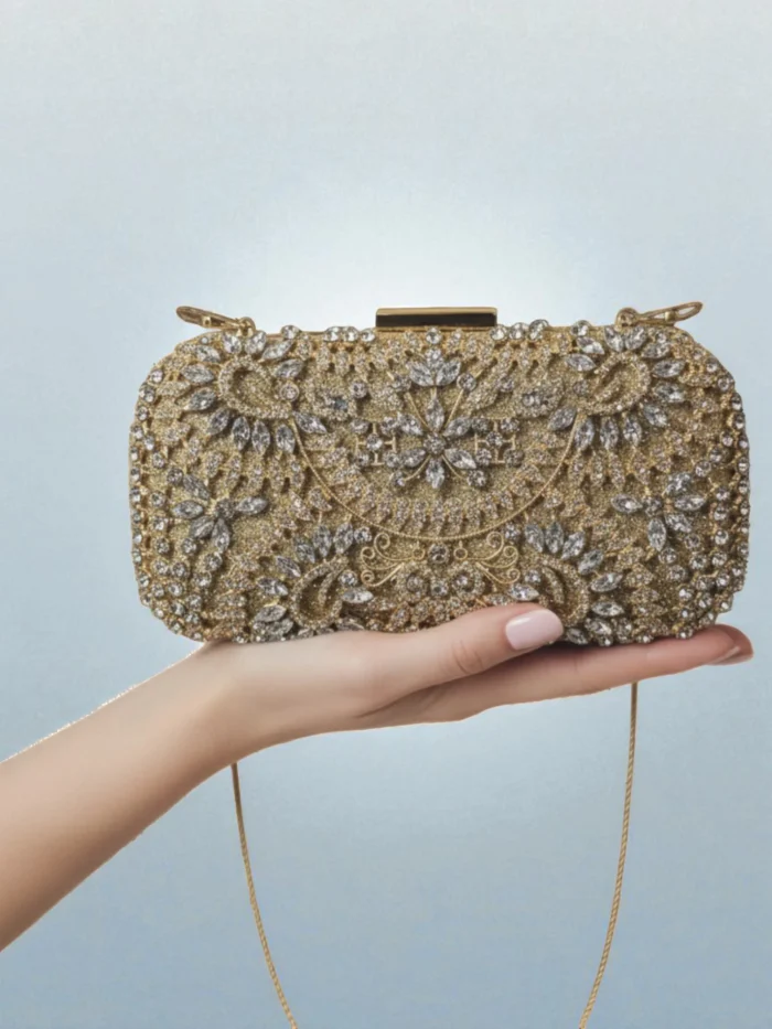 Antique Dull Gold Rhinestone Embellished Clutch