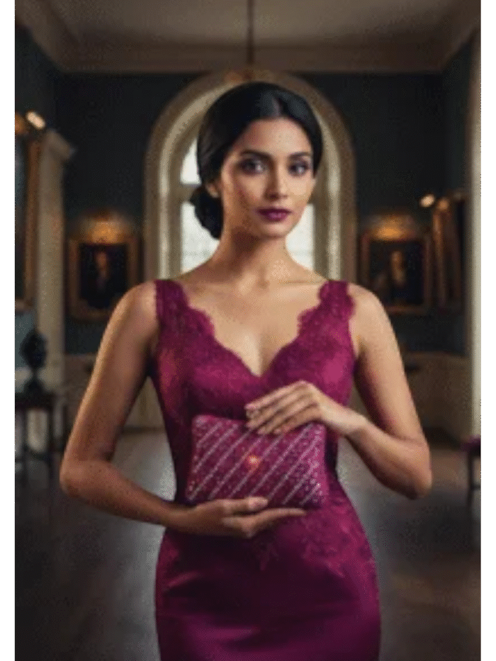 Magenta Rhinestone Embellished Box Clutch