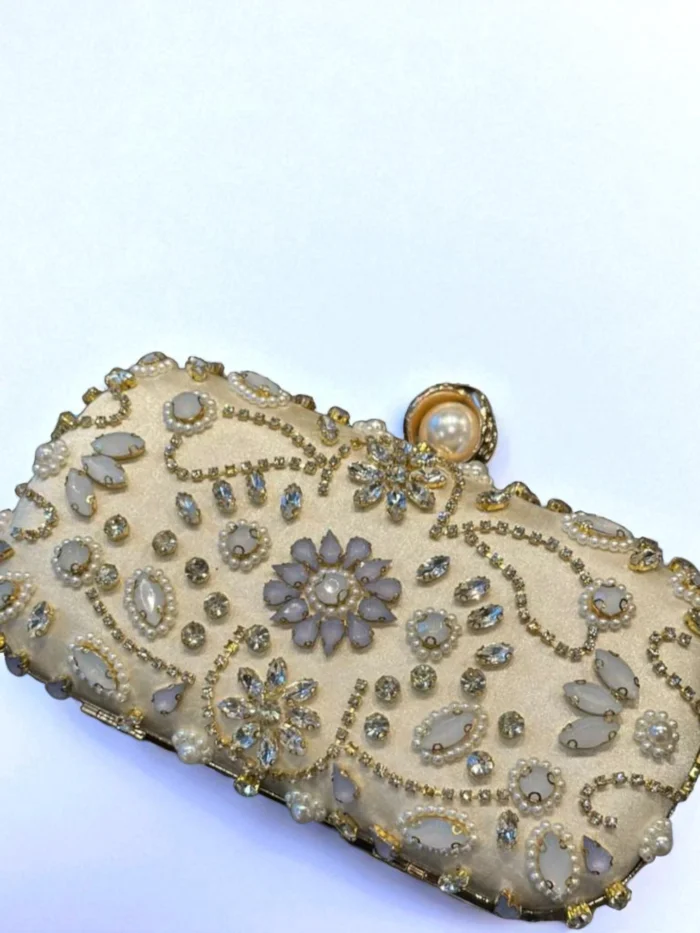 Embroidered Silk Clutch with Pearl & Crystal Work