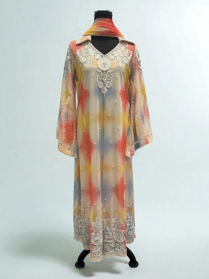 Peach & Multi-Shade A-Line Designer Suit