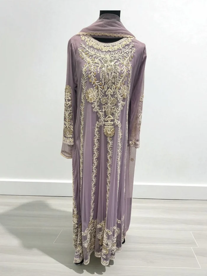 Lavender Hand-Embellished A-Line Net Suit