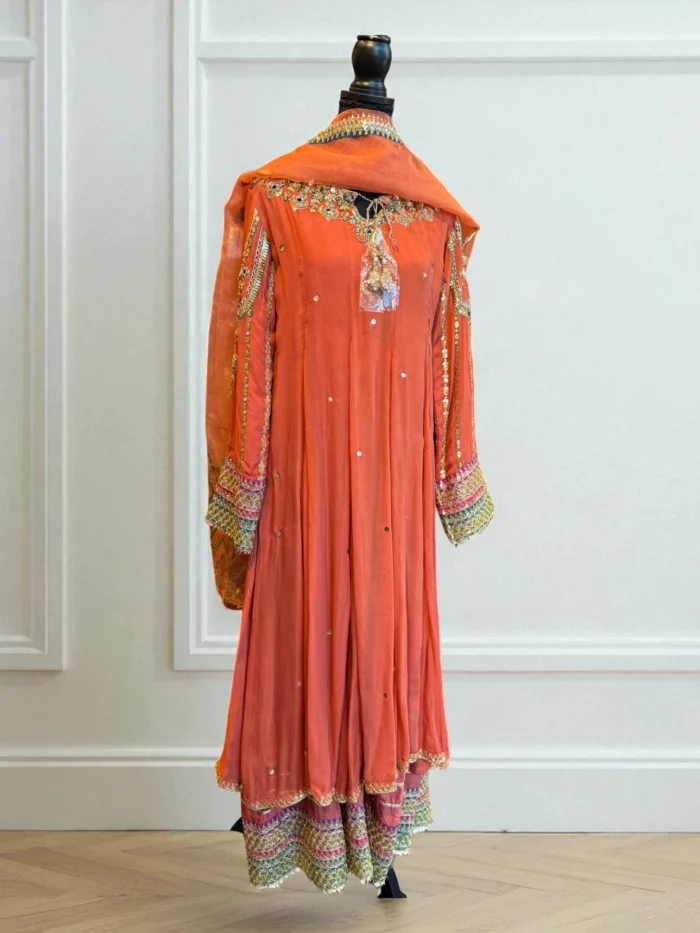 Burnt Orange Zari & Mirror Work Anarkali Maxi