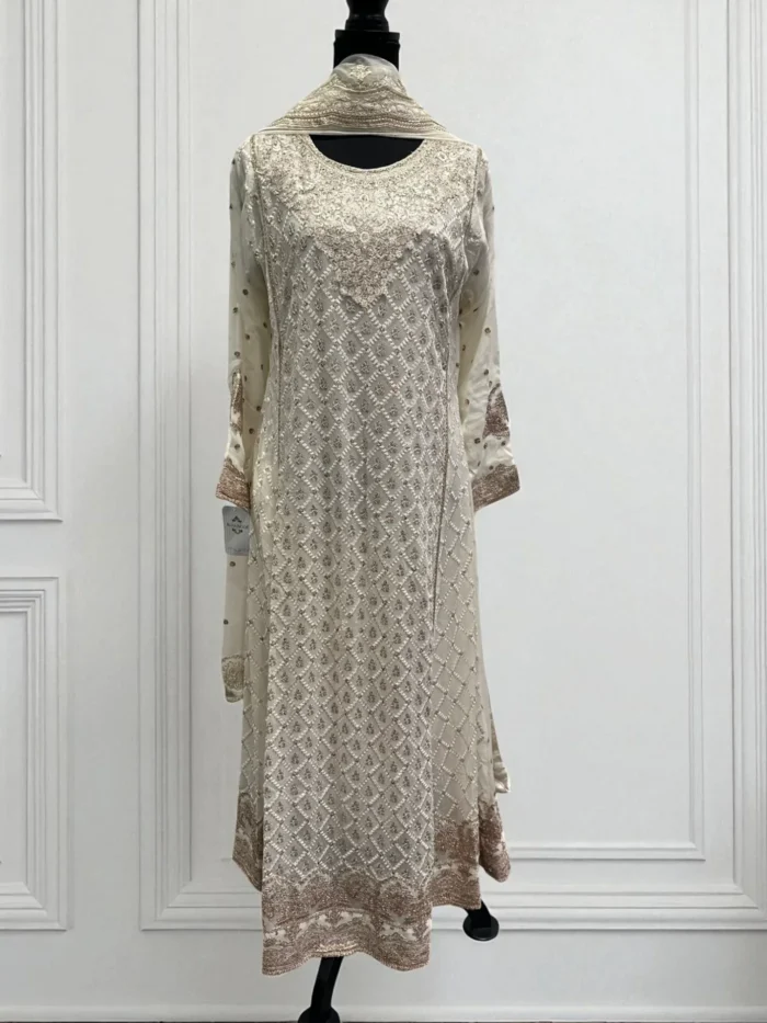 Ivory Chiffon & Zari Embroidered Gown Dress