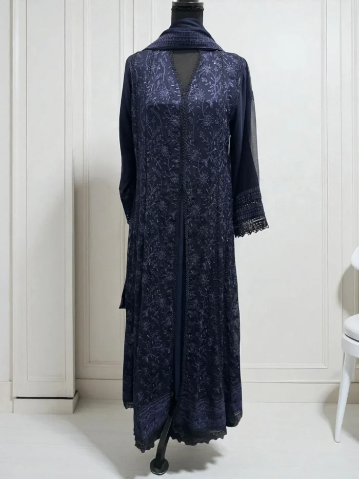 Blue Chiffon & Embroidered Gown Dress