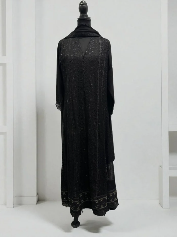 Black Chiffon & Zari Embroidered Gown Dress