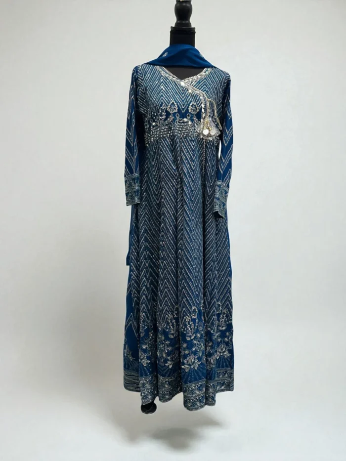 Teal Blue Angrakha Style Maxi Dress