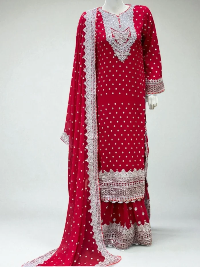 Fresh Red Farshi Gharara Ensemble