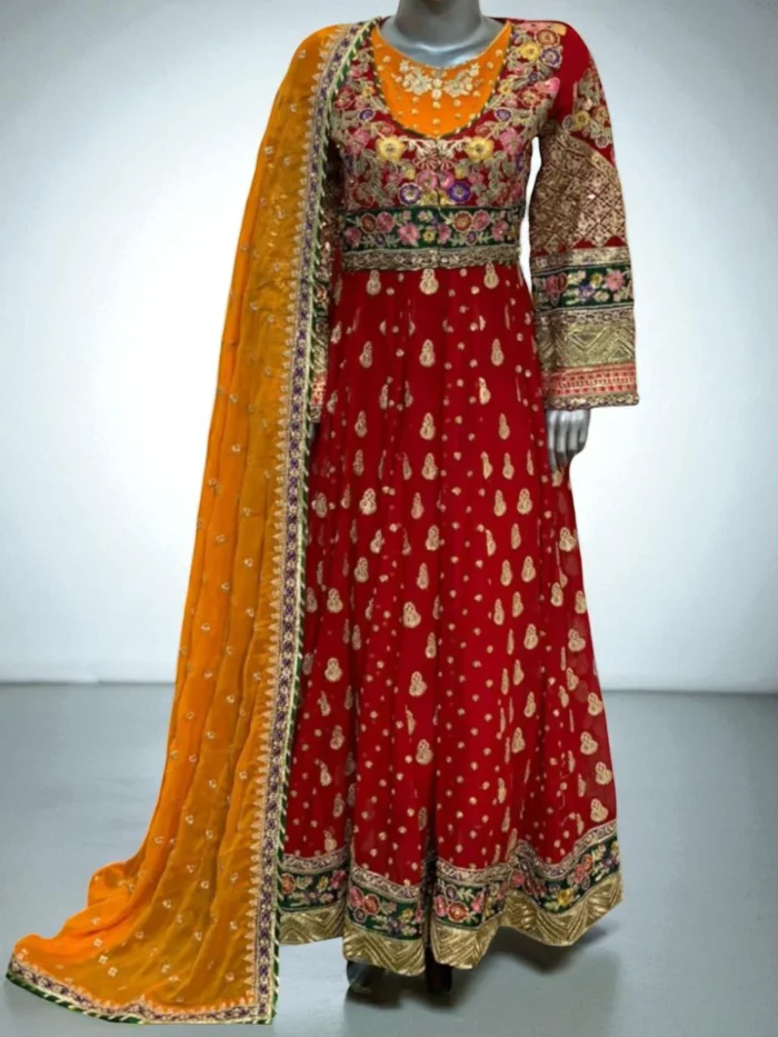 Red Maxi with Orange Dupatta