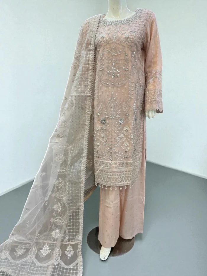 Powder Pink Organza & Pearl Palazzo Ensemble