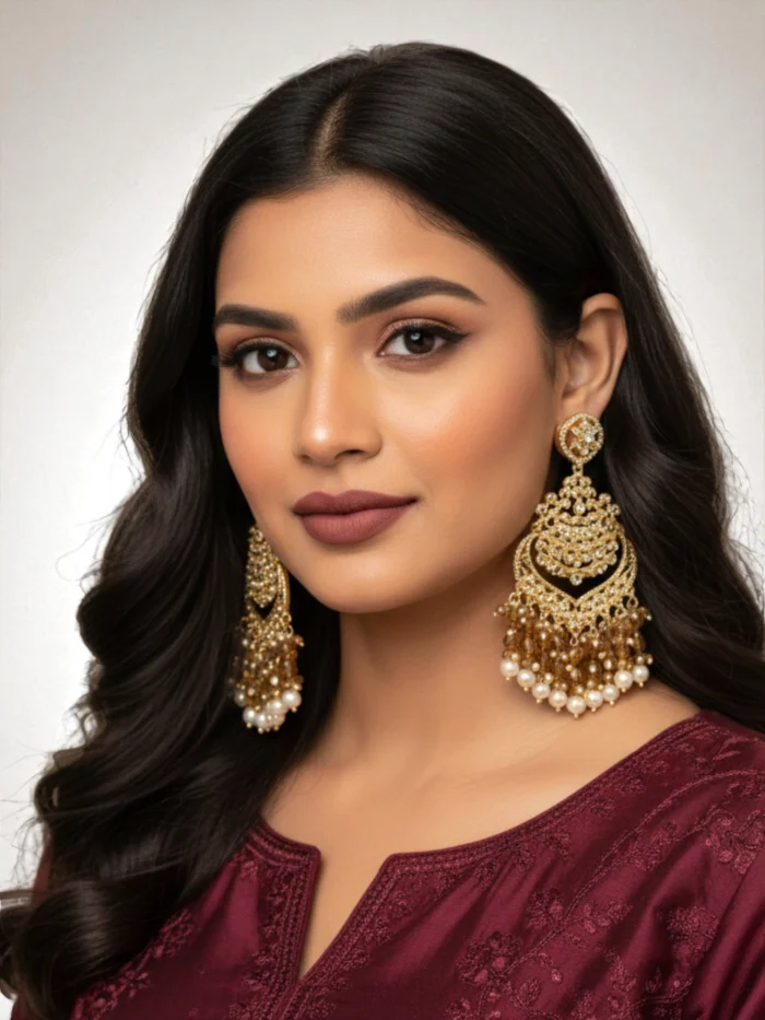 Indian Kundan Chandbali Earrings with Tassel Drops