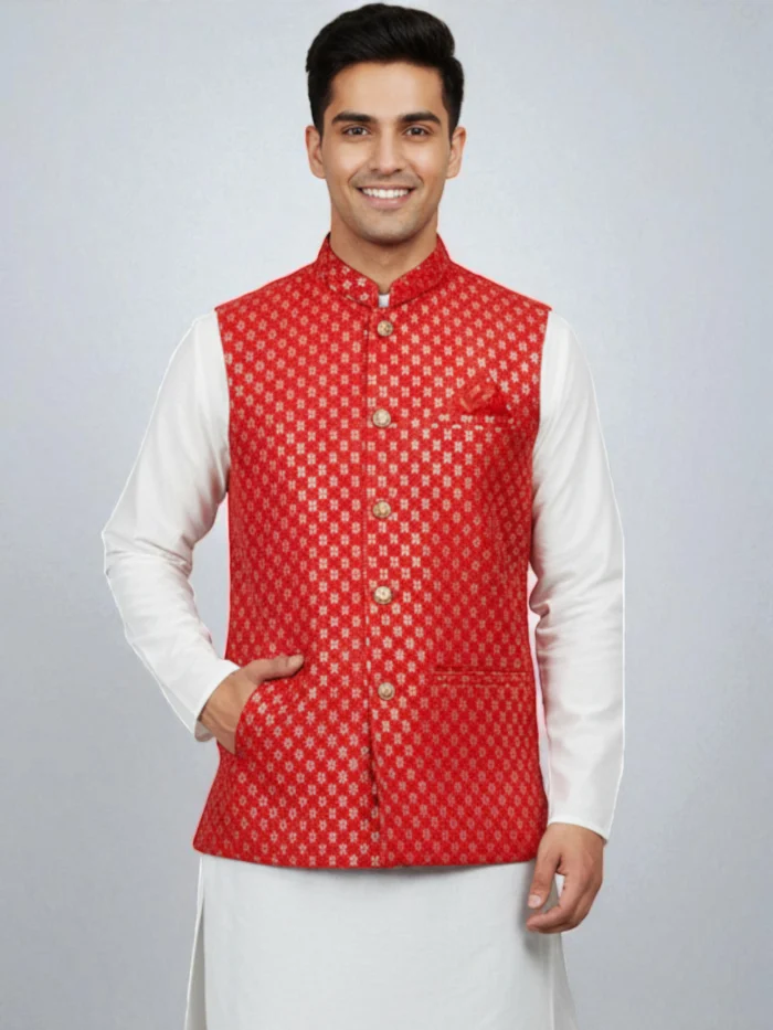 Embroidered Raw Silk Men's Waistcoat