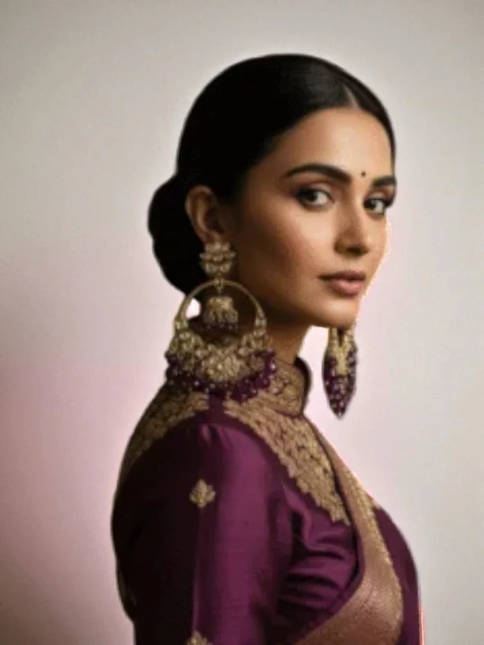 Plum Indian Kundan Chandbali Jhumka Earrings