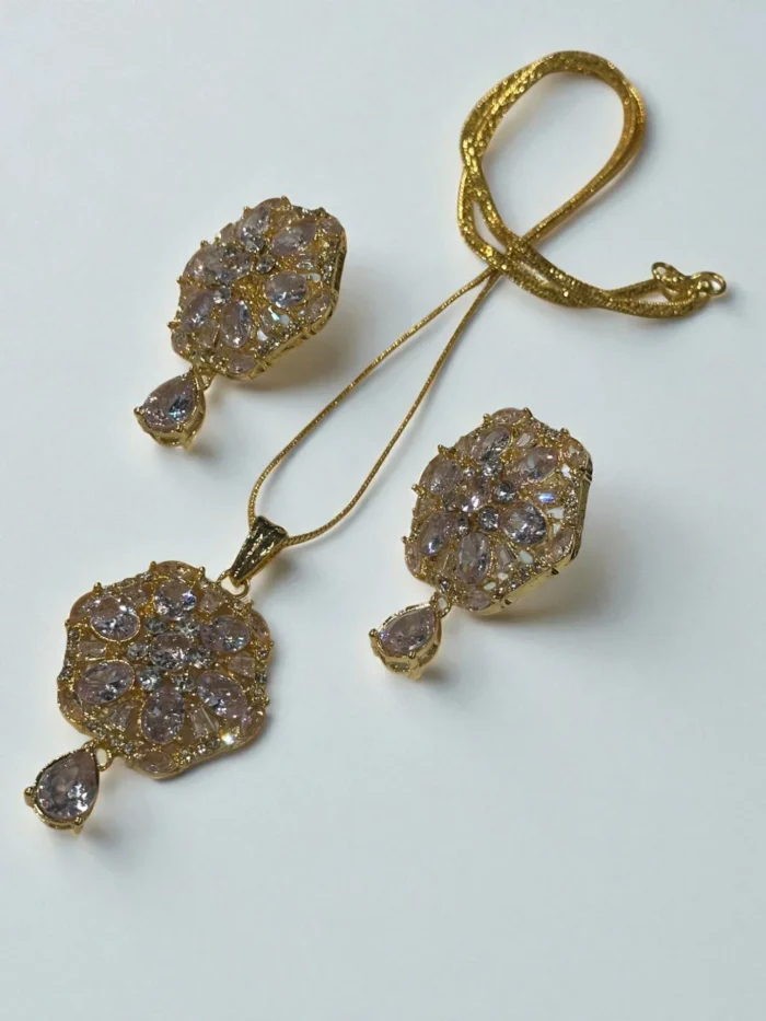 Champion Gold Stone-Encrusted Pendant & Earring Set