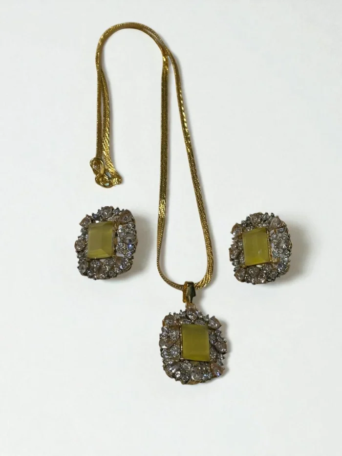 Gold Plated AD Stone Cluster Pendant Set