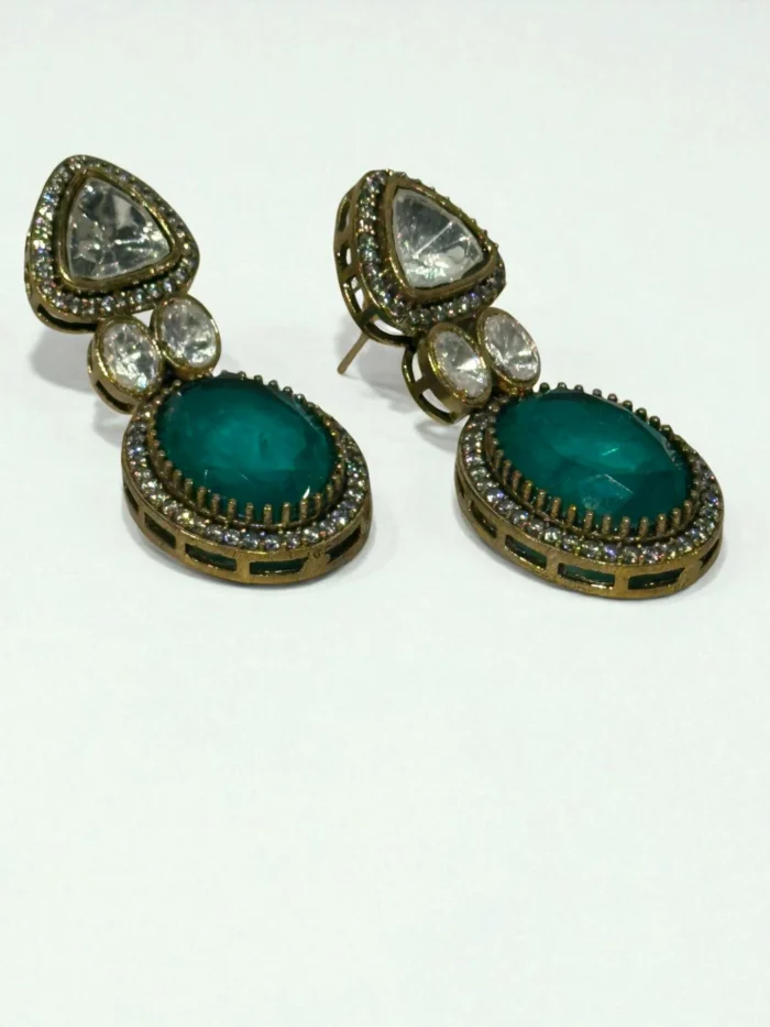 Pachhi Kundan & Monalisa Stone Drop Earrings