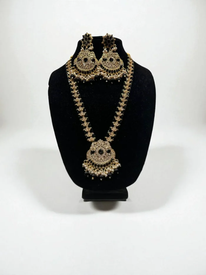 Antique Gold & Black Stone Long Mala Set