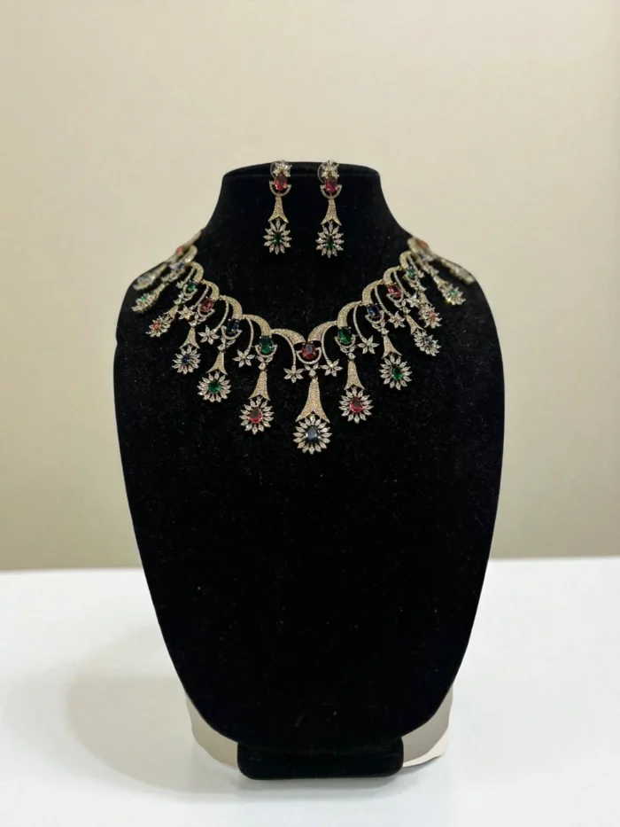 Multi-Color American Diamond Statement Necklace Set