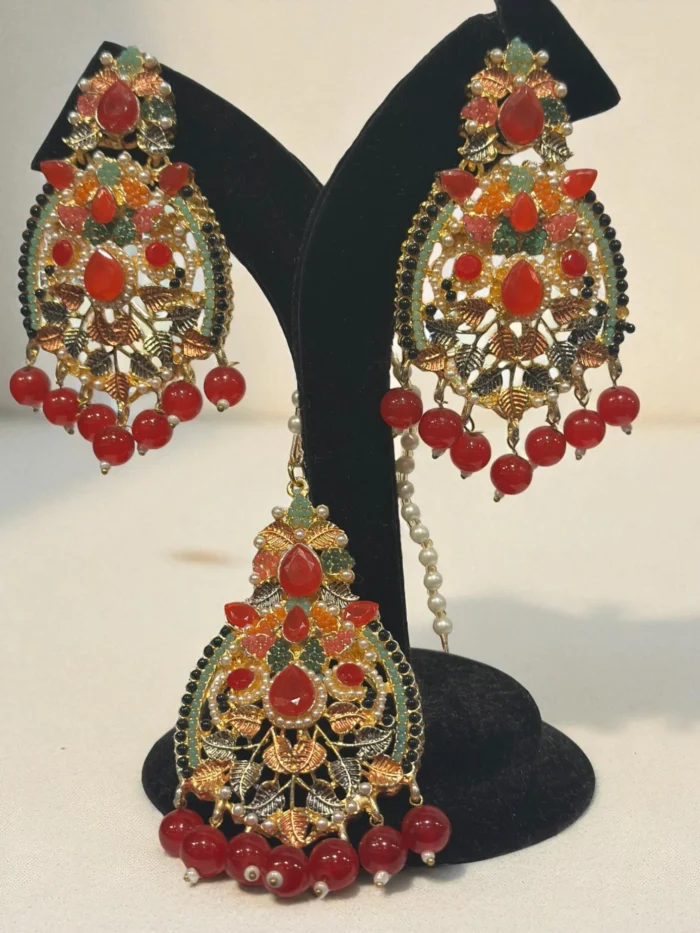 Grand Nortan Chand Bali Earrings & Tikka Set