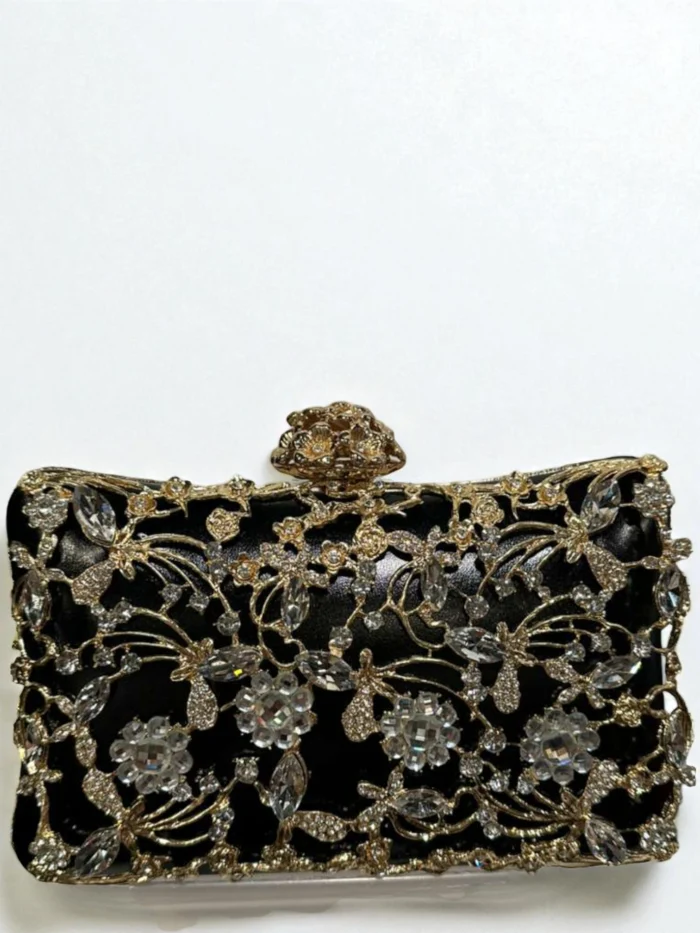 Black Velvet & Gold Filigree Statement Clutch
