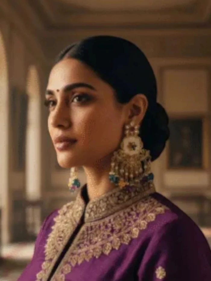 Gold Plated Kundan Drop Earrings with Tassels