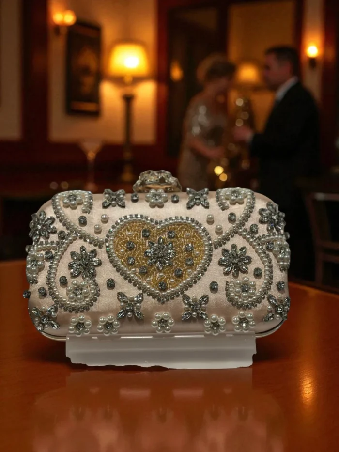 Peach Heart & Floral Embellished Clutch