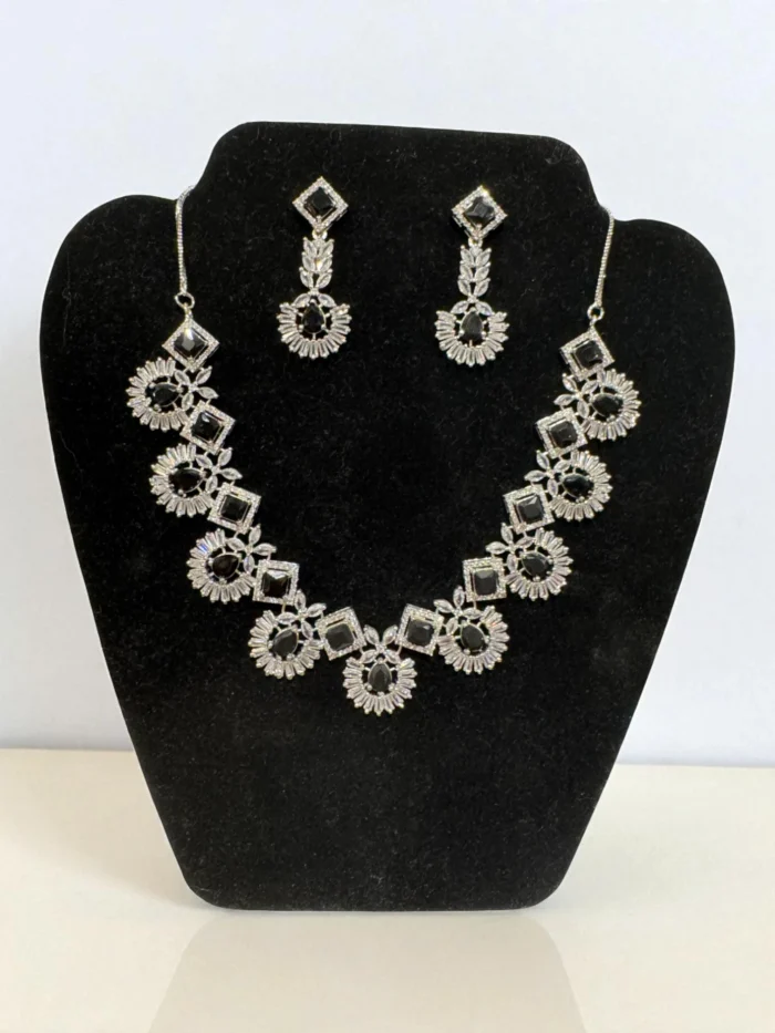 Silver & Black American Diamond Statement Set