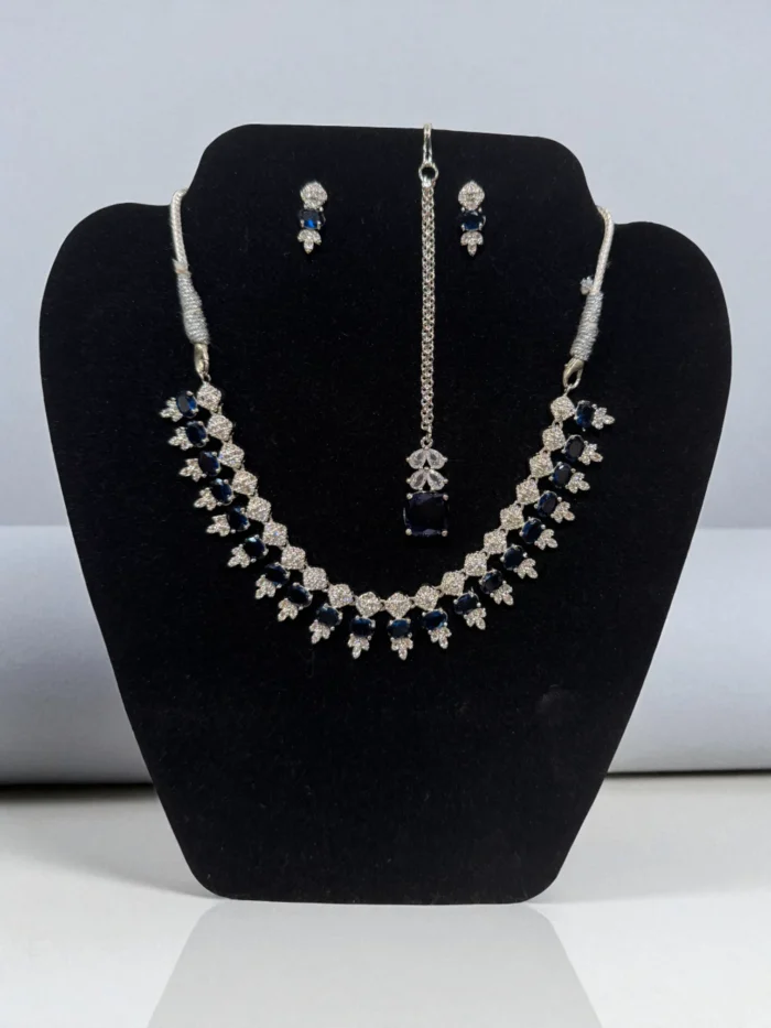 Silver Plated Blue AD Stone Choker Set