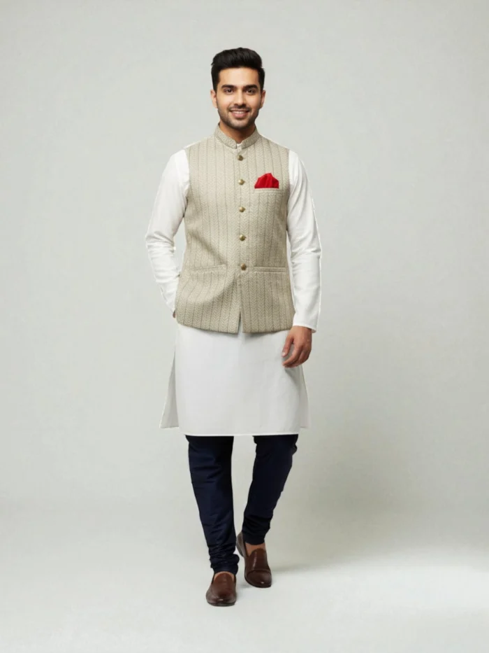 Embroidered Raw Silk Men's Waistcoat