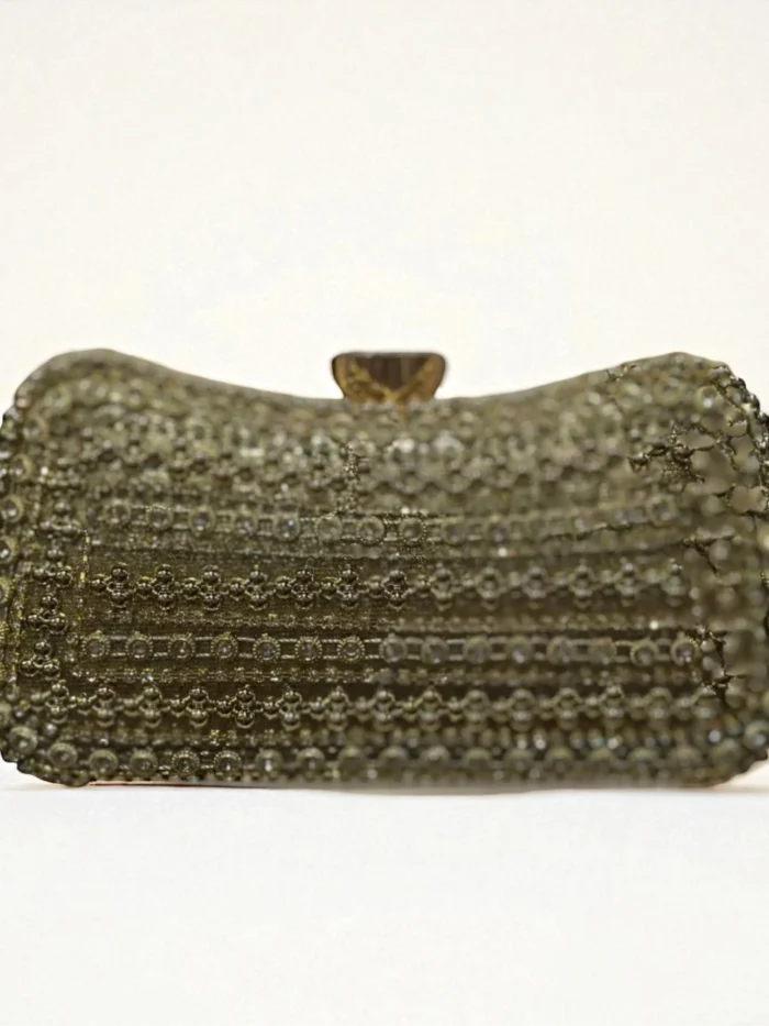 Luxury Golden Box Clutch with Heavy Rhinestone & Beaded Work