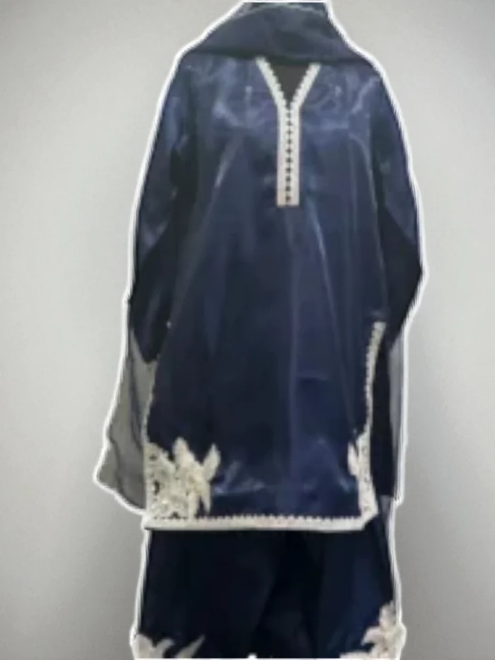 Navy Sheesha Silk Farshi Shalwar Lace Suit