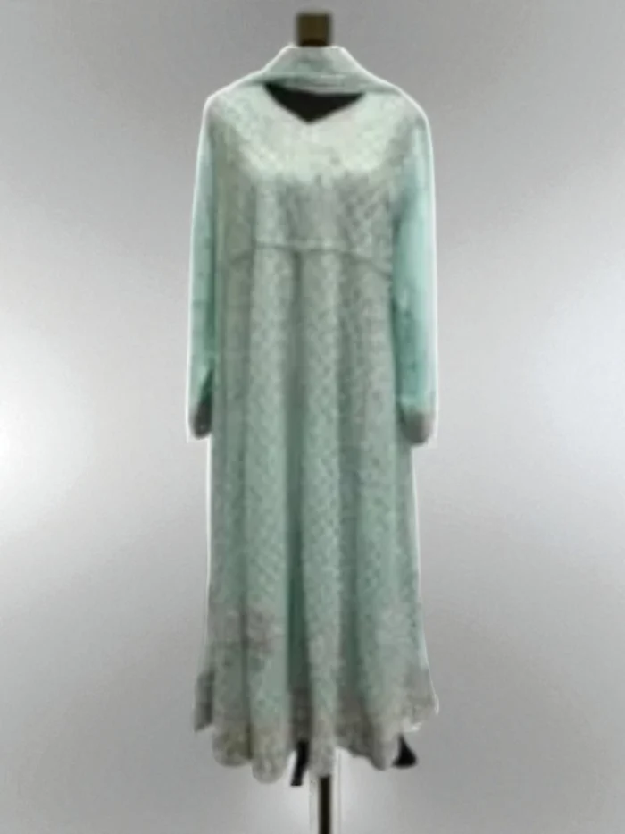 Mint Chiffon & Embroidered Front-Open Dress